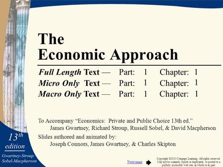 To Accompany “Economics: Private and Public Choice 13th ed.” James Gwartney, Richard Stroup, Russell Sobel, & David Macpherson Slides authored and animated.