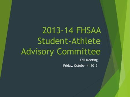 2013-14 FHSAA Student-Athlete Advisory Committee Fall Meeting Friday, October 4, 2013.