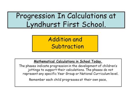 Progression In Calculations at Lyndhurst First School.