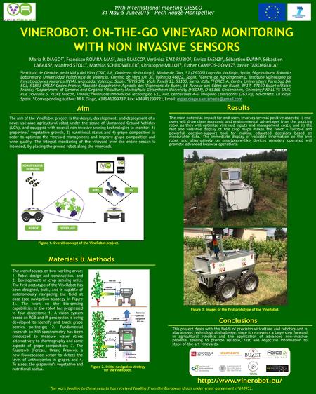 VINEROBOT: ON-THE-GO VINEYARD MONITORING WITH NON INVASIVE SENSORS 19th International meeting GiESCO 31 May-5 June2015 – Pech Rouge-Montpellier The aim.