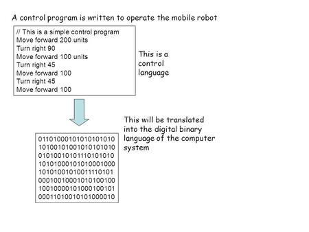 // This is a simple control program Move forward 200 units Turn right 90 Move forward 100 units Turn right 45 Move forward 100 Turn right 45 Move forward.