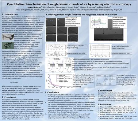 Quantitative characterization of rough prismatic facets of ice by scanning electron microscopy Steven Neshyba 1*, Mitch Benning 1, Becca Lowen 1, Penny.