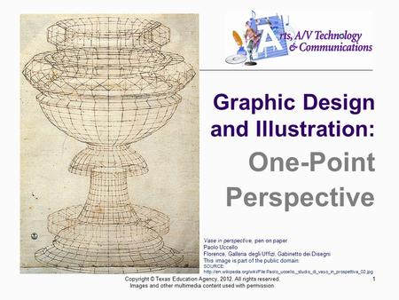 Graphic Design and Illustration: One-Point Perspective Copyright © Texas Education Agency, 2012. All rights reserved. Images and other multimedia content.