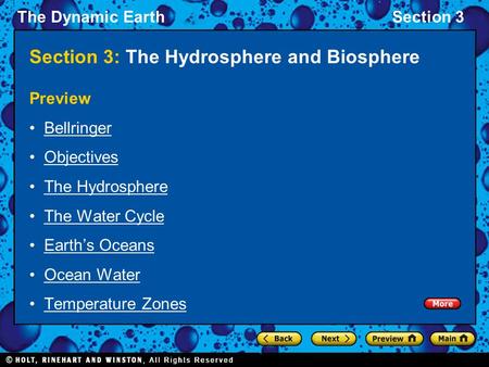 Section 3: The Hydrosphere and Biosphere