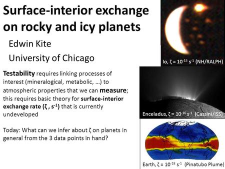 Surface-interior exchange on rocky and icy planets Edwin Kite University of Chicago Testability requires linking processes of interest (mineralogical,