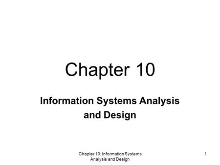 Information Systems Analysis and Design