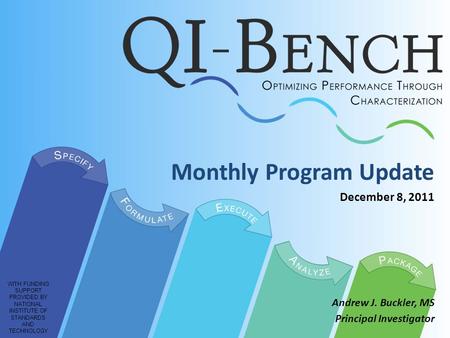 Monthly Program Update December 8, 2011 Andrew J. Buckler, MS Principal Investigator WITH FUNDING SUPPORT PROVIDED BY NATIONAL INSTITUTE OF STANDARDS AND.