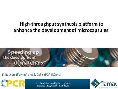 Int. Conference on high-throughput materials R&D, Ghent – June