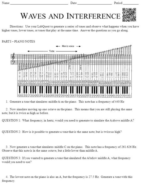 Name _____________________________________ Date ______________________ Period __________ W AVES AND I NTERFERENCE Directions: Use your LabQuest to generate.