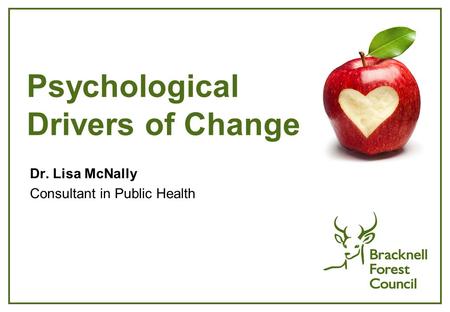 Psychological Drivers of Change Dr. Lisa McNally Consultant in Public Health.