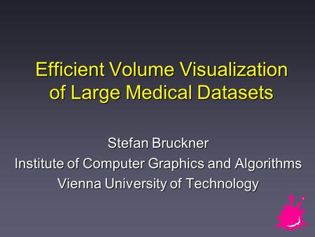 Efficient Volume Visualization of Large Medical Datasets Stefan Bruckner Institute of Computer Graphics and Algorithms Vienna University of Technology.