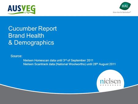 Cucumber Report Brand Health & Demographics Source: Nielsen Homescan data until 3 rd of September 2011 Nielsen Scantrack data (National Woolworths) until.