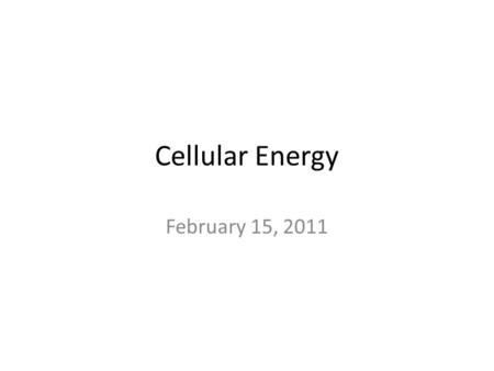 Cellular Energy February 15, 2011. Homework Read pages 111-113, 116- 118 in your textbook Quiz on this material tomorrow (2/16/11) KNOW ALL BOLD TERMS.