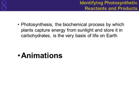 Identifying Photosynthetic Reactants and Products