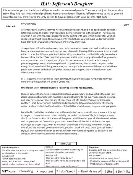 HA!: Jefferson’s Daughter Interact MTT It is easy to forget that the historical figures we discuss were real people. They were not just characters in a.