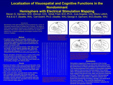 Localization of Visuospatial and Cognitive Functions in the Nondominant Hemisphere with Electrical Stimulation Mapping Steven G. Ojemann, M.D. (Denver,