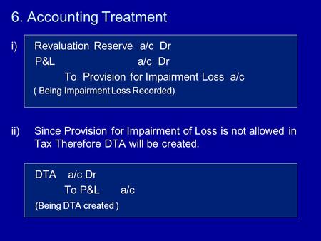 6. Accounting Treatment Revaluation Reserve a/c Dr P&L a/c Dr