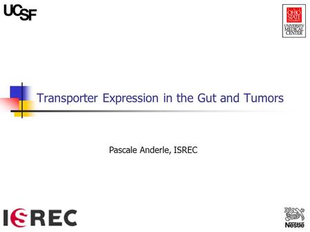 Transporter Expression in the Gut and Tumors Pascale Anderle, ISREC.