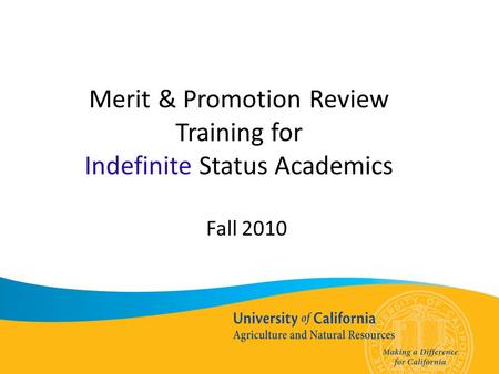 Merit & Promotion Review Training for Indefinite Status Academics Fall 2010.