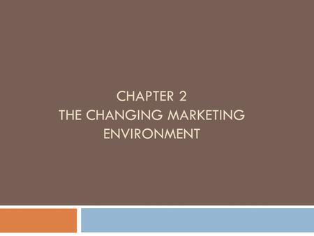 CHAPTER 2 THE CHANGING MARKETING ENVIRONMENT. 2 - 2 Chapter Goals To gain an understanding of:  The concept of monitoring a firm’s environment  How.