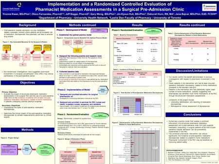 Implementation and a Randomized Controlled Evaluation of Pharmacist Medication Assessments in a Surgical Pre-Admission Clinic Yvonne Kwan, BScPhm 1 ; Olavo.