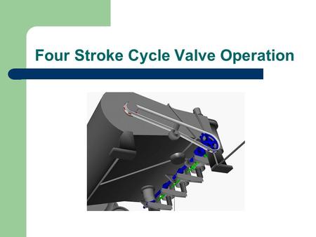 Four Stroke Cycle Valve Operation. This figure shows typical valves for a four stroke engine These valves operate by means of a gear-and- cam arrangement.