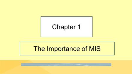 Chapter 1 The Importance of MIS.