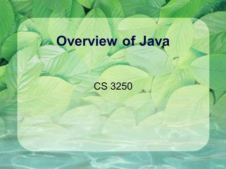 Overview of Java CS 3250. A Brief History January 1996: first official release JDK 1.0 Web: applets, security, URL, networking GUI: Abstract Windows Toolkit.