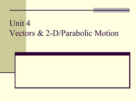 Unit 4 Vectors & 2-D/Parabolic Motion Physics Comp Book UNIT 4: Vectors & 2-D/Projectile Motion Student will: SP1b. compare and contrast scalar and vector.