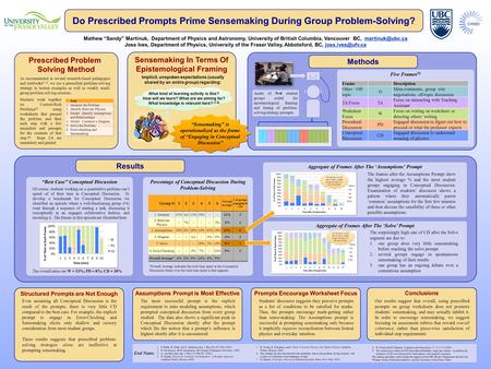 Five Frames [9] Do Prescribed Prompts Prime Sensemaking During Group Problem-Solving? Mathew “Sandy” Martinuk, Department of Physics and Astronomy, University.