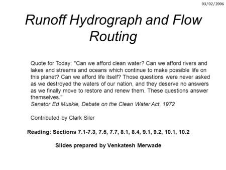 Runoff Hydrograph and Flow Routing