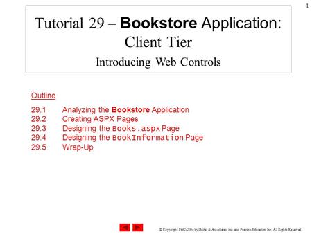 © Copyright 1992-2004 by Deitel & Associates, Inc. and Pearson Education Inc. All Rights Reserved. 1 Introducing Web Controls Outline 29.1 Analyzing the.