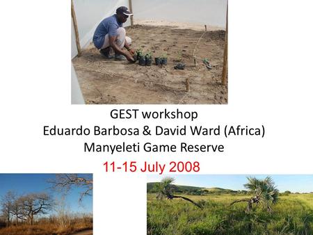 GEST workshop Eduardo Barbosa & David Ward (Africa) Manyeleti Game Reserve 11-15 July 2008.