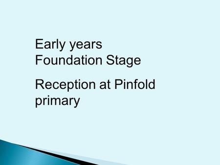 Early years Foundation Stage Reception at Pinfold primary.