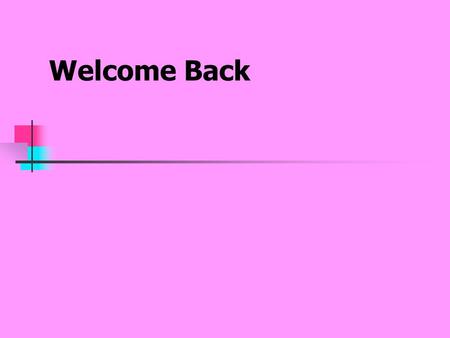 Welcome Back. Last Time Write five words to describe the topic from last lesson Then use these words to structure a sentance.