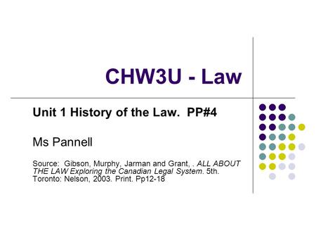 CHW3U - Law Unit 1 History of the Law. PP#4 Ms Pannell