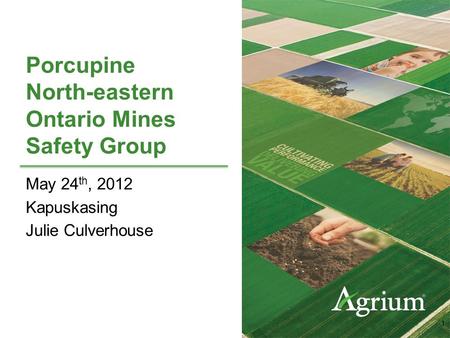 Porcupine North-eastern Ontario Mines Safety Group May 24 th, 2012 Kapuskasing Julie Culverhouse 1.