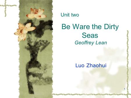 Be Ware the Dirty Seas Geoffrey Lean