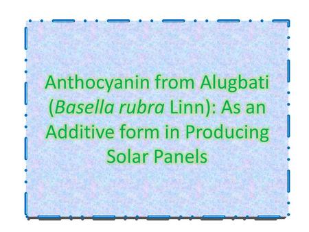 CHAPTER I Problem and its Setting 1.1 Introduction Alugbati is a very common and popular leafy vegetable. It is found in settled areas, in hedges, old.