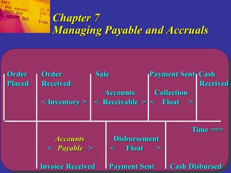 Copyright  2005 by Thomson Learning, Inc. Chapter 7 Managing Payable and Accruals Order Order Sale Payment Sent Cash Placed Received Received Accounts.