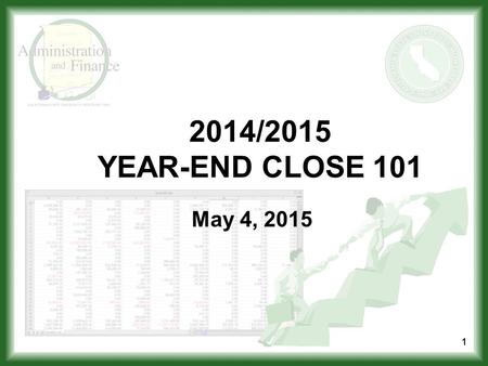 1 2014/2015 YEAR-END CLOSE 101 May 4, 2015 11. Room is available to 11:30 AM 2.