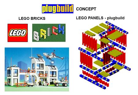 CONCEPT LEGO PANELS - plugbuild LEGO BRICKS. ABSTRACT of PATENT A building structure is formed from modular precast concrete building elements: wall panels,