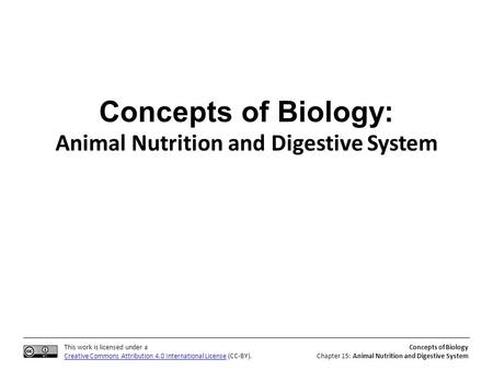 This work is licensed under a Creative Commons Attribution 4.0 International License (CC-BY). Concepts of Biology Chapter 15: Animal Nutrition and Digestive.