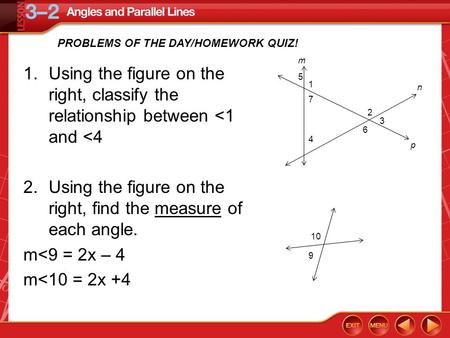 1.Using the figure on the right, classify the relationship between 