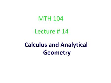 Calculus and Analytical Geometry