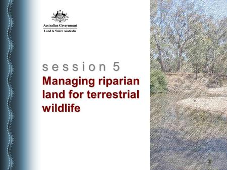 S e s s i o n 5 Managing riparian land for terrestrial wildlife.