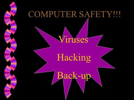 COMPUTER SAFETY!!! Viruses Hacking Back-up. Contents: Virus’: slide 3 - 10 Hacking: back ups: