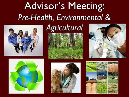 1 Advisor’s Meeting: Pre-Health, Environmental & Agricultural.