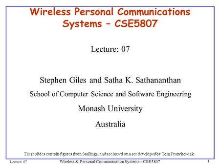 Wireless Personal Communications Systems – CSE5807