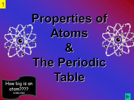 Properties of Atoms & The Periodic Table 1 How big is an atom???? (video clip)